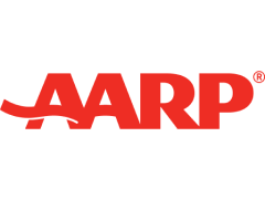 Red "AARP" text logo on a white background. The letters are bold and uppercase, with the first letter 'A' having a slight curve extending to the left. Ideal for branding senior care near Bucks County PA.
