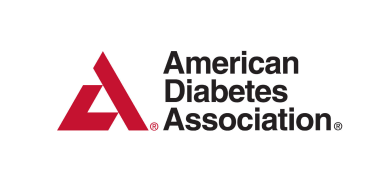 The image features the logo of the American Diabetes Association, prominently displayed at an adult day care center in Burlington County, NJ. The logo consists of a stylized red 'A' next to the text "American Diabetes Association" in black.
