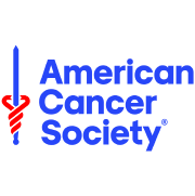 Logo of the American Cancer Society. The logo features a blue upward-pointing sword with a red serpent wrapped around it, positioned to the left of the blue text "American Cancer Society." Perfect for promoting causes in places like an adult day care facility in Burlington County NJ.